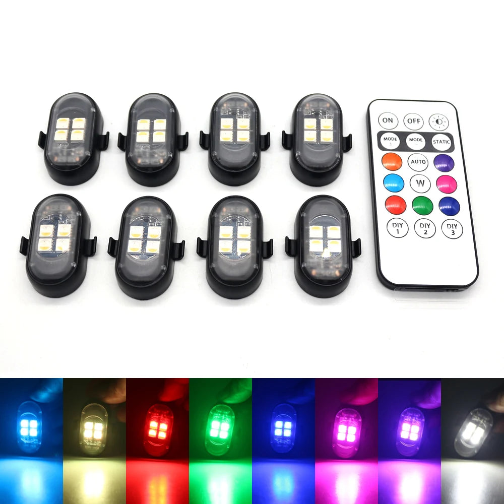 RGB Car Interior Lights with Wireless Remote, Larger Battery & Brighter LED, Type-C Fast Charging, Multi-Mode for Motorcycle