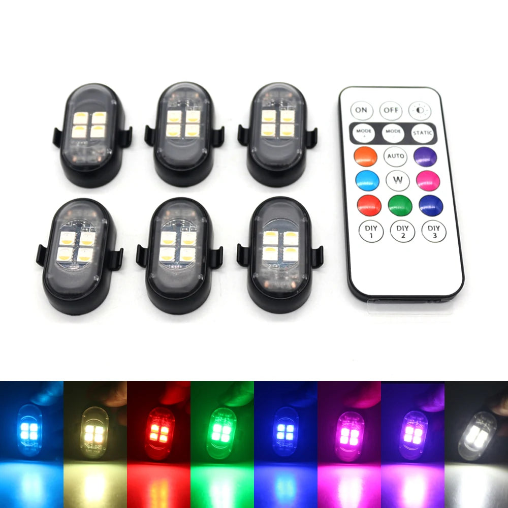 RGB Car Interior Lights with Wireless Remote, Larger Battery & Brighter LED, Type-C Fast Charging, Multi-Mode for Motorcycle