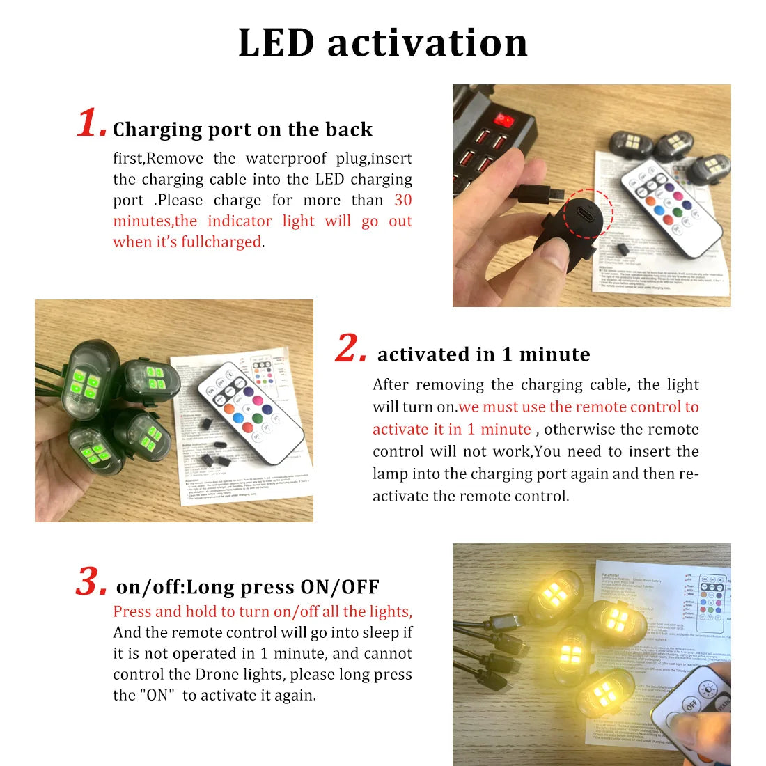 RGB Car Interior Lights with Wireless Remote, Larger Battery & Brighter LED, Type-C Fast Charging, Multi-Mode for Motorcycle