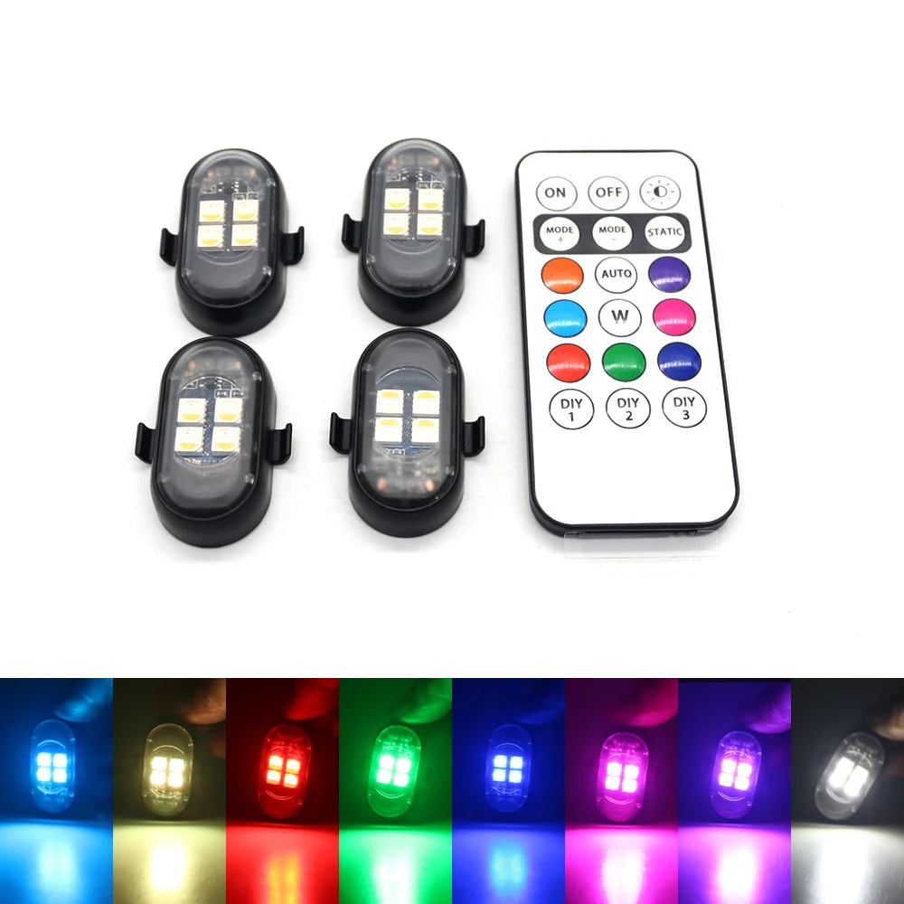 RGB Car Interior Lights with Wireless Remote, Larger Battery & Brighter LED, Type-C Fast Charging, Multi-Mode for Motorcycle