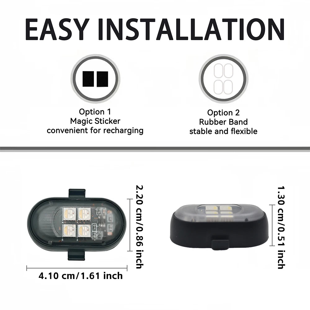 RGB Car Interior Lights with Wireless Remote, Larger Battery & Brighter LED, Type-C Fast Charging, Multi-Mode for Motorcycle