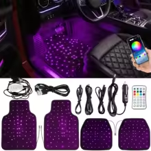 Starlight Car Floor Mat Set with RGB Lights, Multi-Color Starlight Effect, App-Controlled Anti-Slip Car Carpet for SUV, Truck, and Sedan, Black