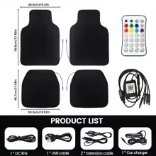 Starlight Car Floor Mat Set with RGB Lights, Multi-Color Starlight Effect, App-Controlled Anti-Slip Car Carpet for SUV, Truck, and Sedan, Black